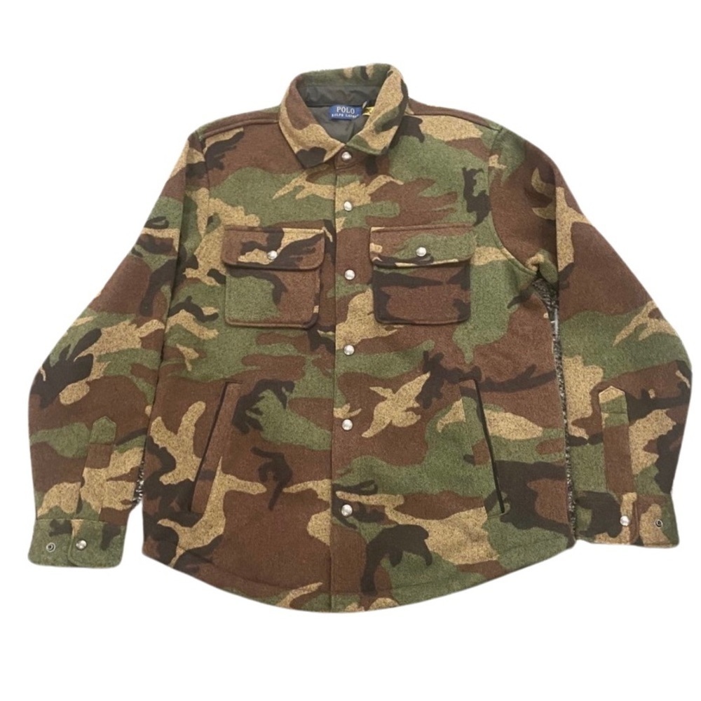 Ralph Lauren Polo Camo Snap Button Jacket Fleece Coat in Green, Size M​​​​​​​​